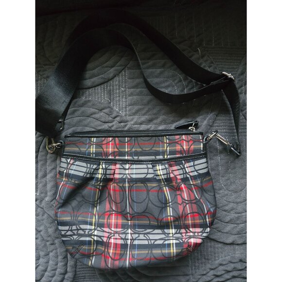 Coach Poppy Tartan Glitter Signature Print Crossbody Bag Purse - Picture 1 of 7